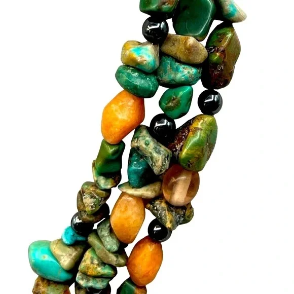 Vintage Multi-Strand Gemstone Necklace With Large Peach Jade Pendant - Picture 7 of 11